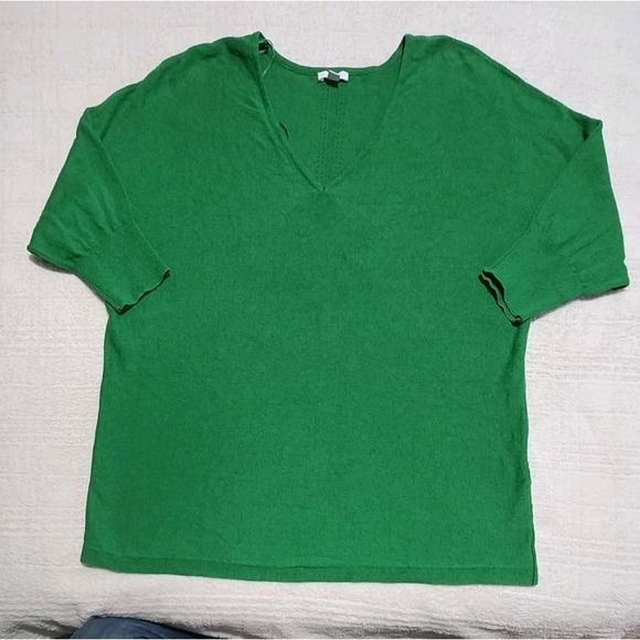 J Jill Green Sweater Women's XL Linen Blend Lightweight V Pullover 1/2 Sleeve - Picture 1 of 7